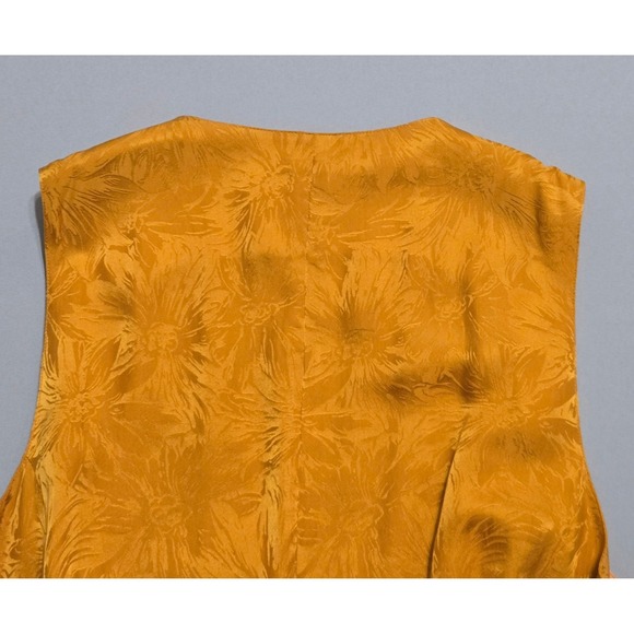Anna Frank Silk Vest Women Small Gold Floral Jacquard Button Front V-Neck - Picture 6 of 9